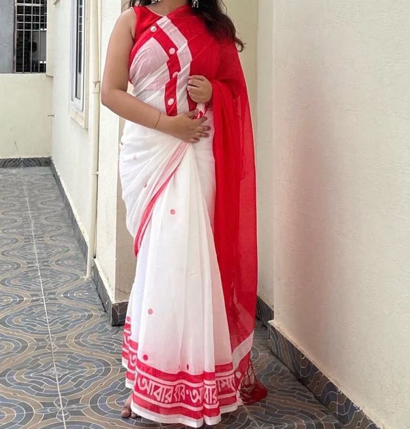 Suta Womens Pure Cotton Saree with Stiched Blouse