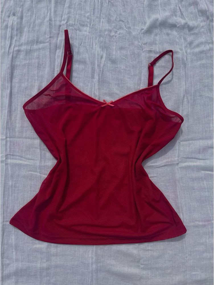 Crimson Red Mesh Cami Top 🎀