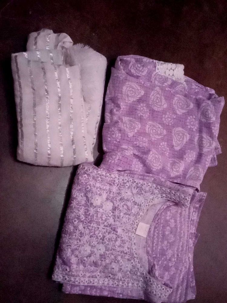 Lavender Purple Kurta Set White Duptta Pant Girls