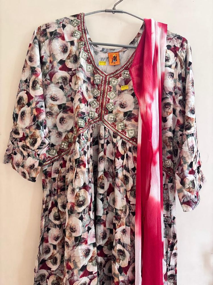 Floral Print Embellished Dress