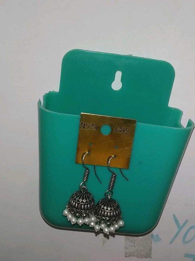 Silver Jhumka Earrings with Pearls