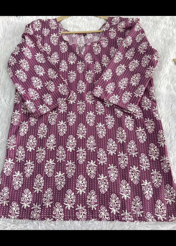 Purple Floral Print Tunic Top