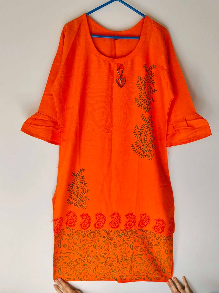 Orange Floral Print Tunic Top