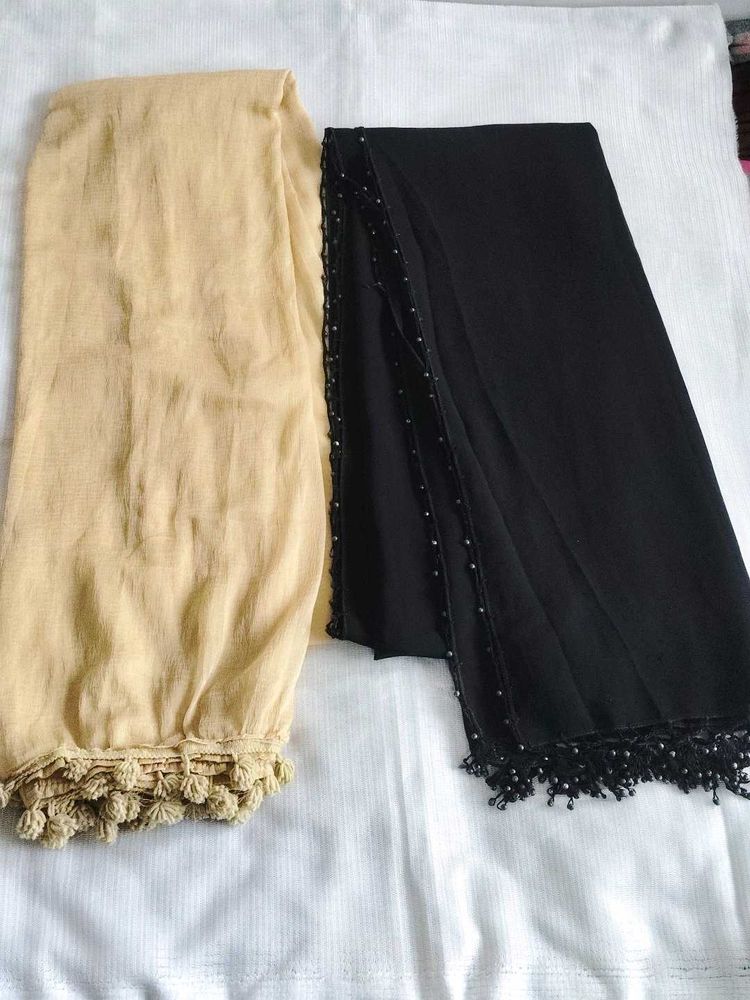 2- Elegant Dupatta Set - Beige &amp; Black 🧣