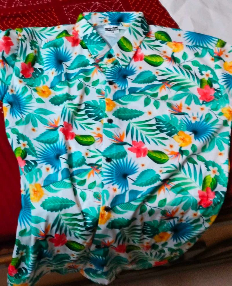Tropical Print Button-Down Shirt