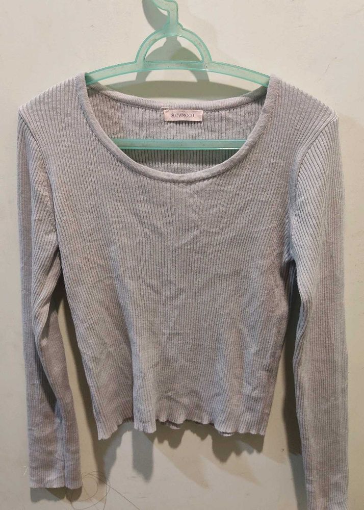 Light Blue Ribbed Long Sleeve Top