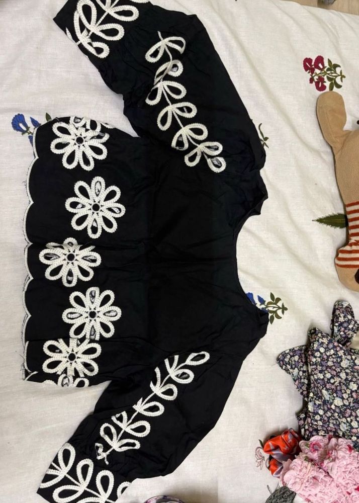 Black Floral Embroidered Top- XS Size