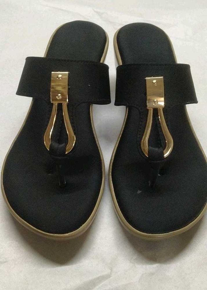 Black &amp; Gold Thong Sandals