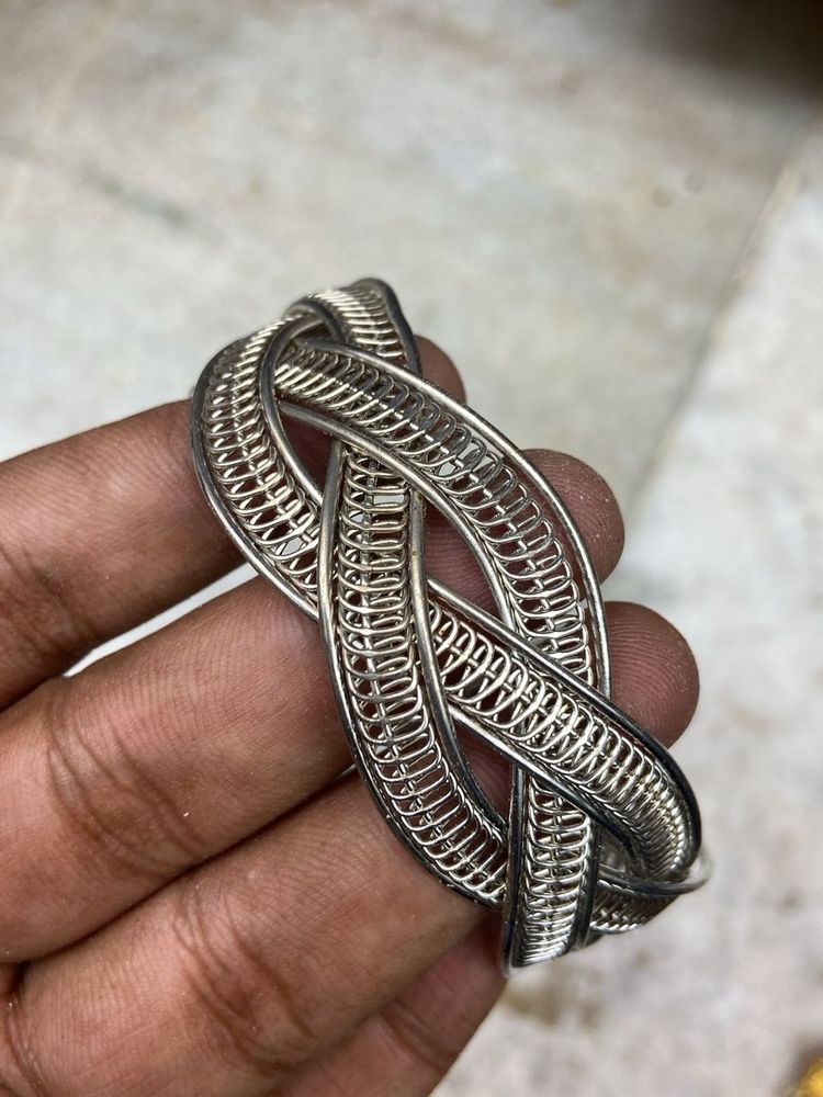 Silver Braided Wire Bangle