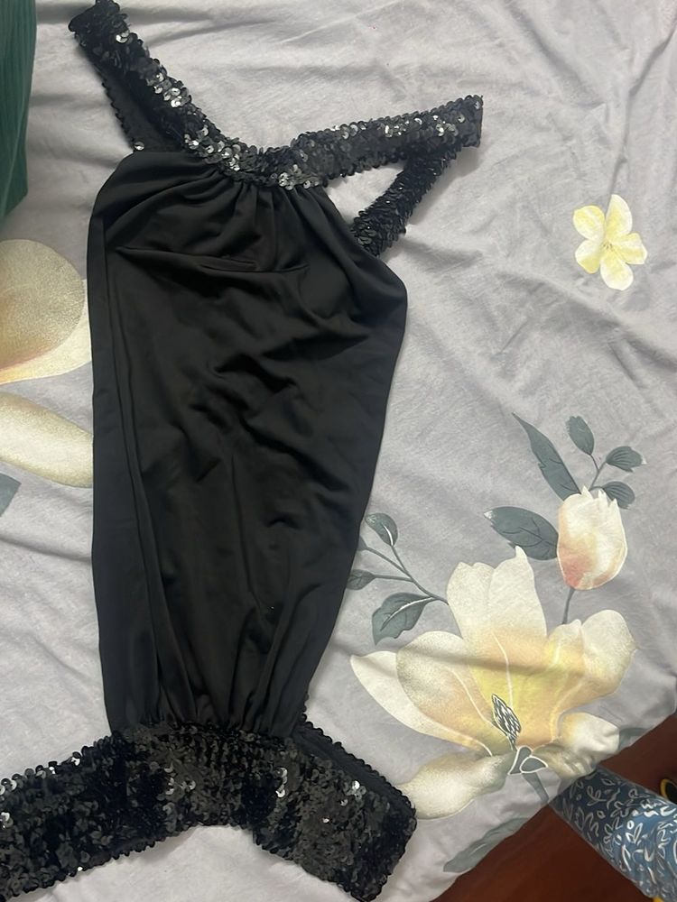 Black Sequin Backless Party Top