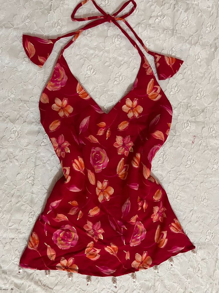 y2k Backless halter Kurti with pearls