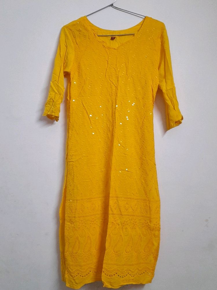 Bright Yellow Kurti For Women.