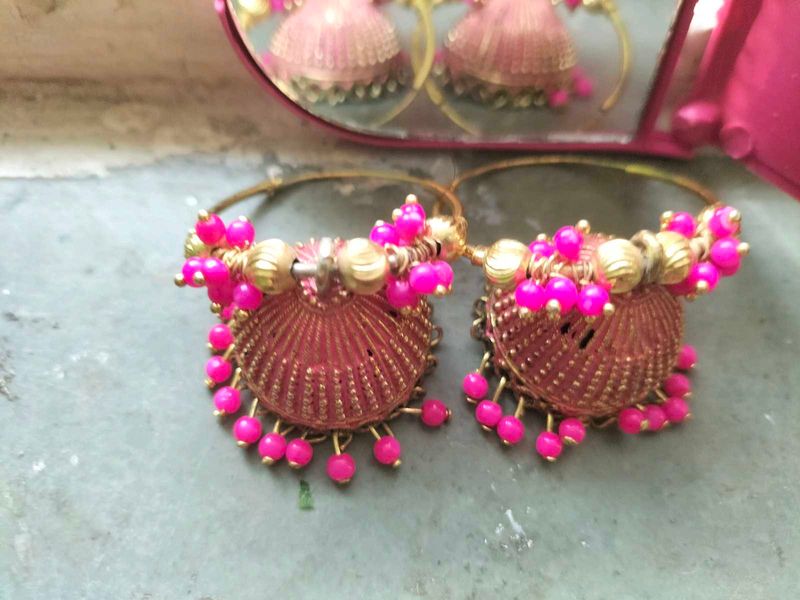 Pink Jhumka Earrings