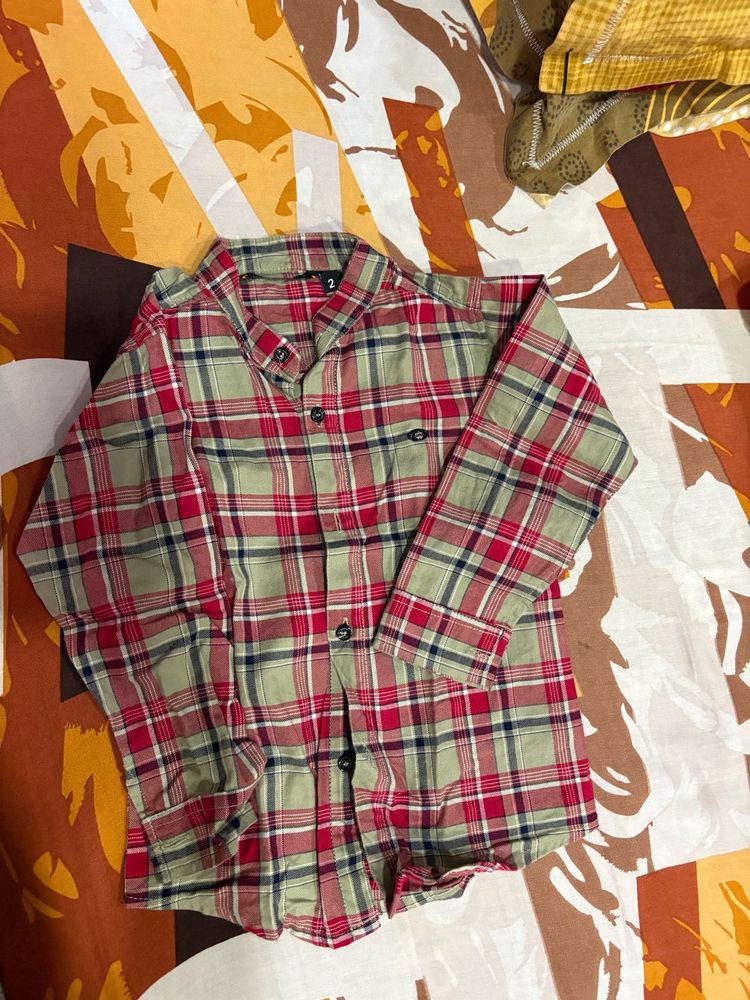 Red &amp; Tan Plaid Button-Up Shirt, Size 2