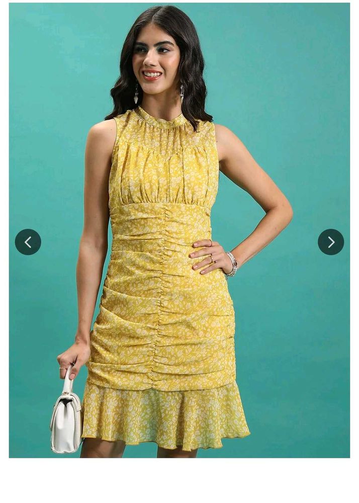High Neck Yellow Floral Mini Dress 💛