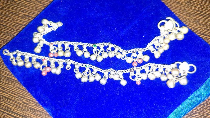 Vintage Silver Anklets with Bells