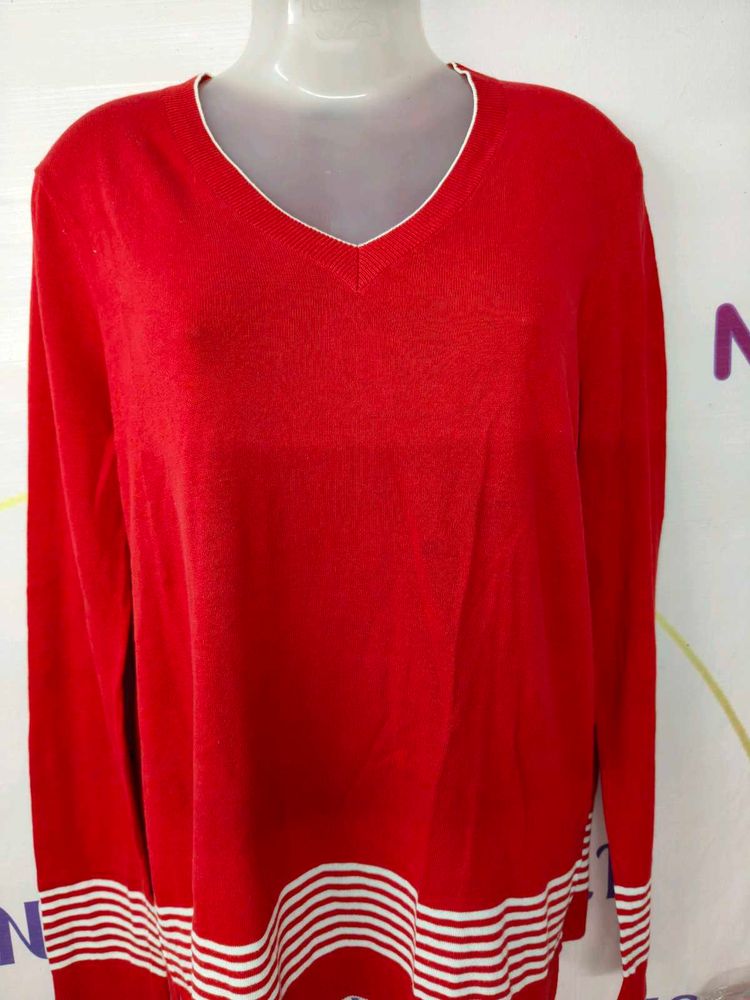 Red V-Neck Knit Sweater