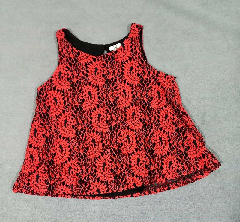Red Lace Sleeveless Tank Top