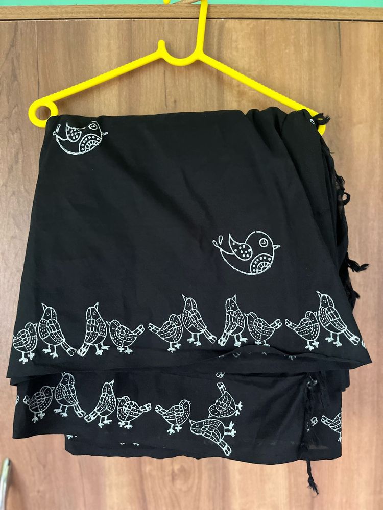 Black Saree With White Patchwork