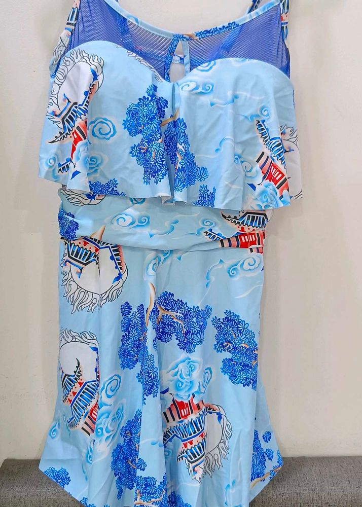 Blue Patterned One Piece Swimsuit