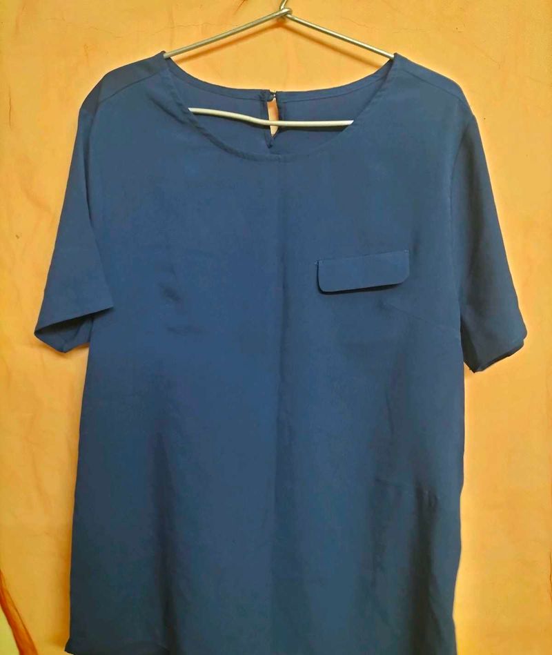 Navy Blue Pocket Blouse