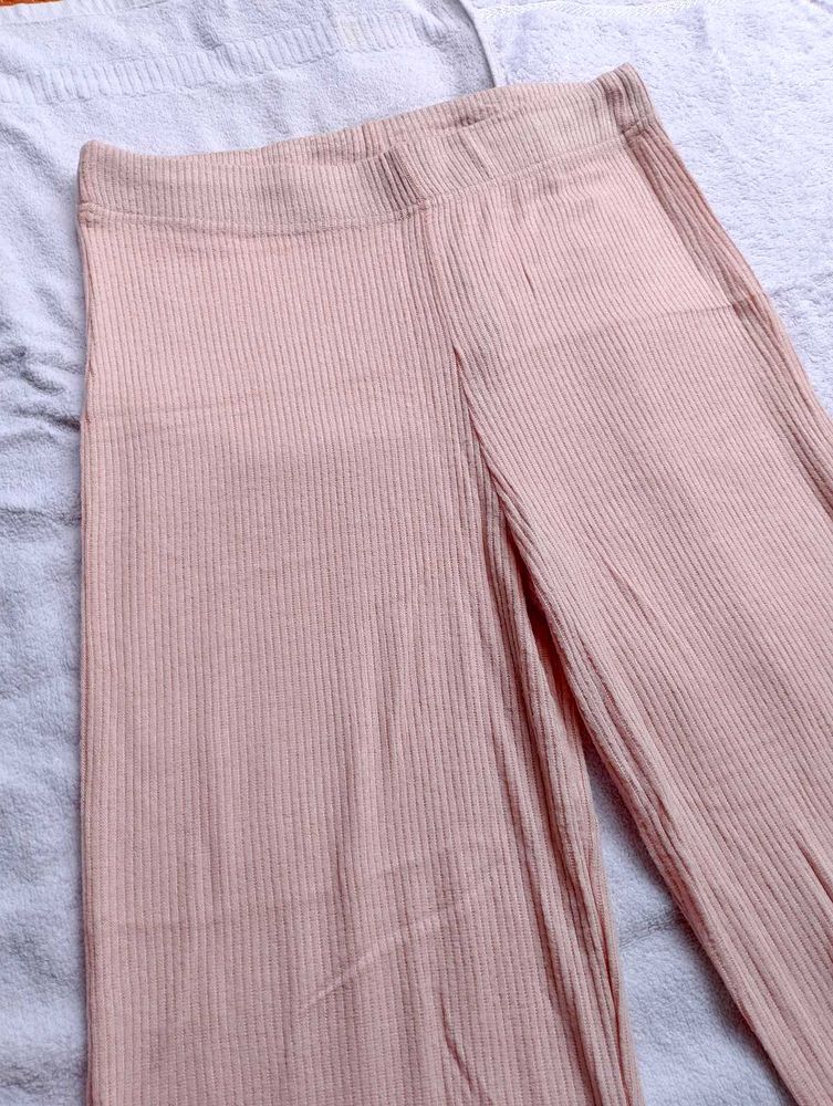 Peach Wide Leg Ribbed Pants