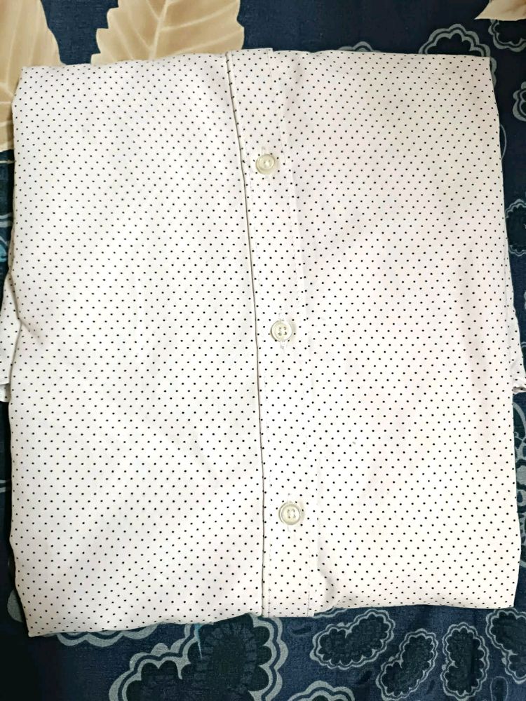 White Shirt With Black Dot Print  Cotton Fabric