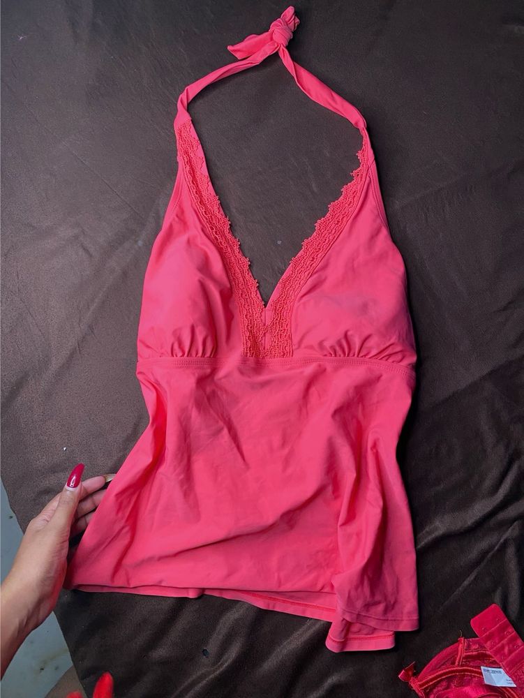 Pink Halter Neck Bikini Top