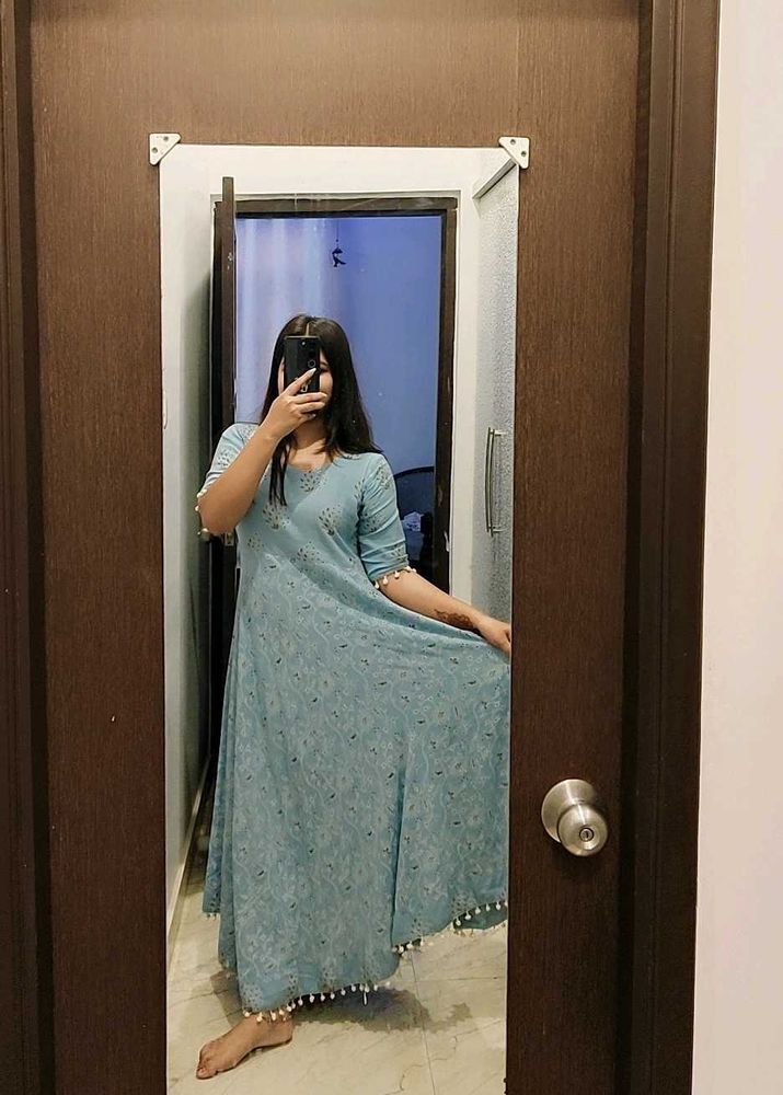 Elegant Blue Printed Anarkali Kurta