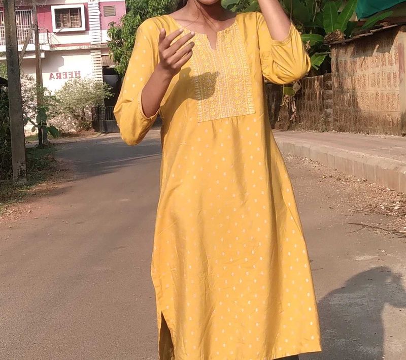 Mustard Kurti with Delicate Embroidery