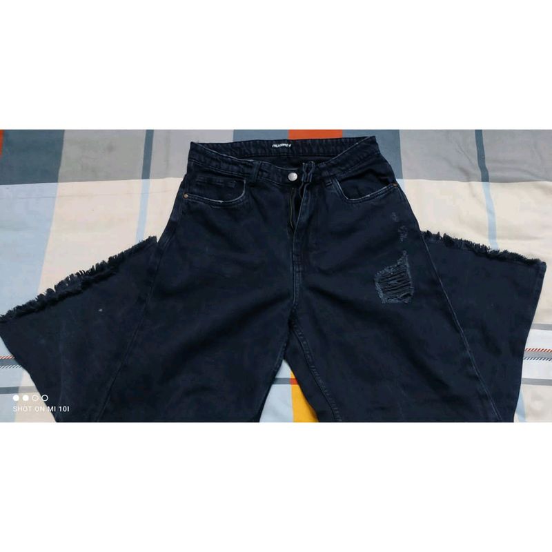 Freakins Wide Leg Distressed Denim Jeans