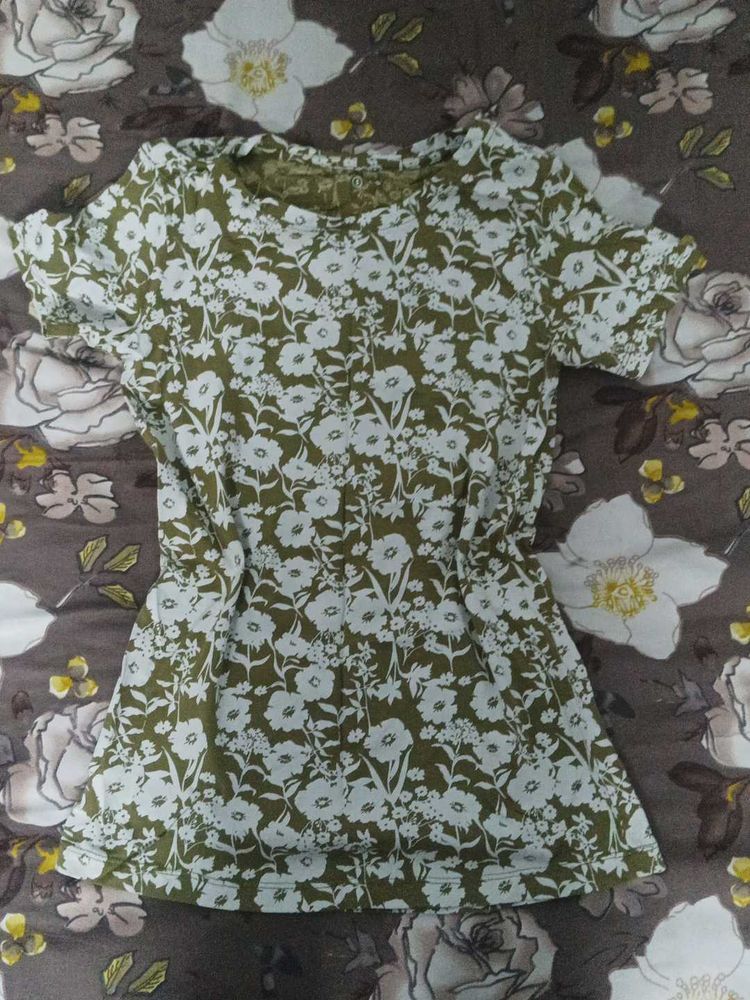 Floral Print Olive Green Top