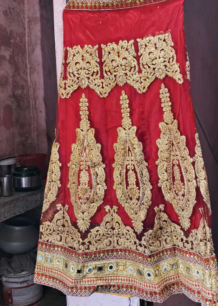 Red &amp; Gold Embroidered Lehenga