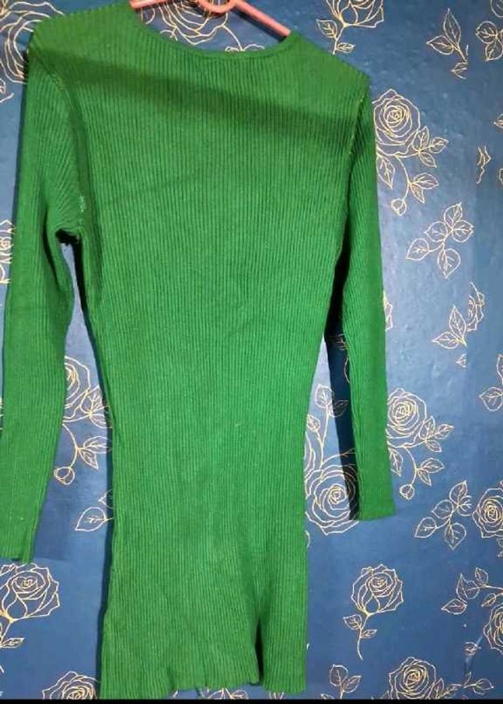 Green Ribbed Long Sleeve Top
