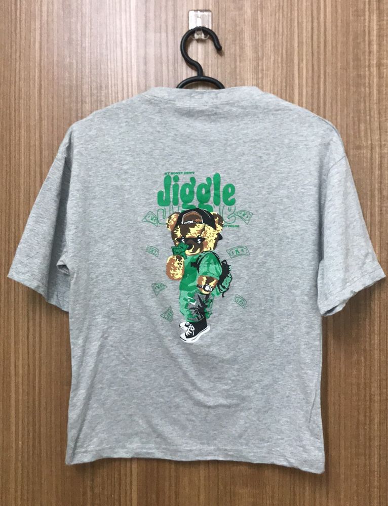 Back Print My Money Don’t Jiggle Jiggle Print Grey Tshirt