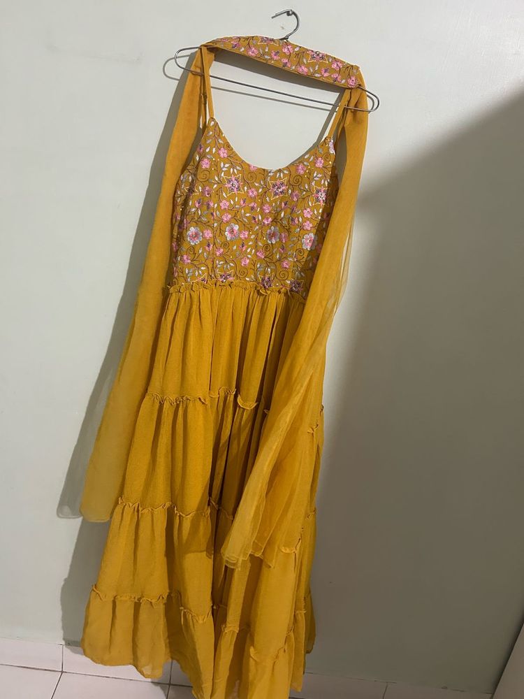 Elegant Mustard A-line Kurta Set