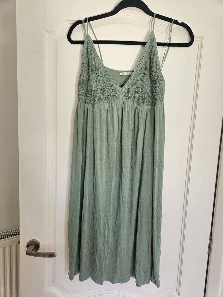 Zara Green Embroidered Dress