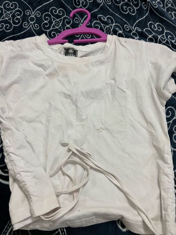 White T-shirt with Tie Detail