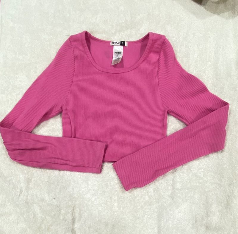 pep&amp;co pink full sleeves crop top