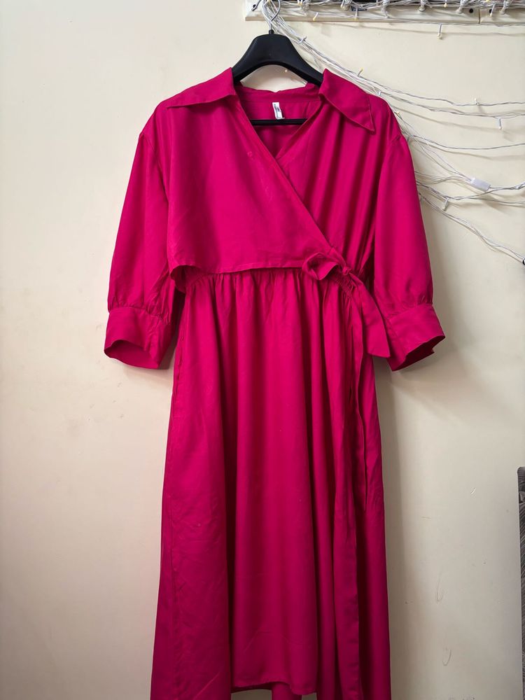 Pink Wrap Midi Dress