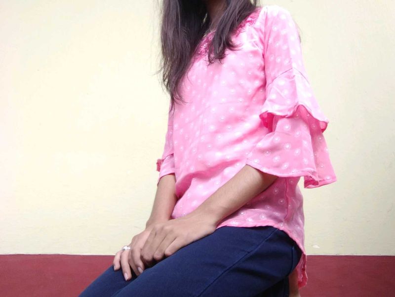 Pink Ruffle Sleeve Top