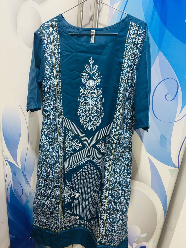 Teal Kurti with White Print