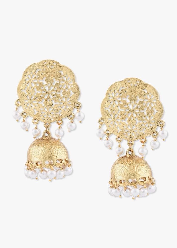 🆕 “ZAVERI PEARLS” Gold Tone Cut-work Jhumka