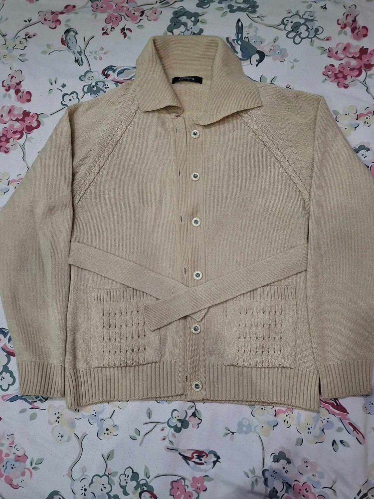 Belted Cream Knit Cardigan