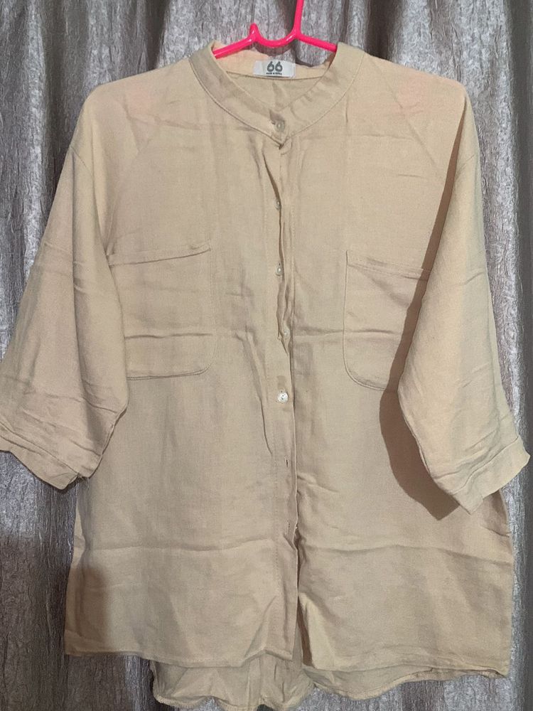 Beige Linen Blend Blouse