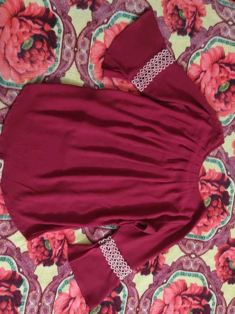 Maroon Top with Lace Sleeves