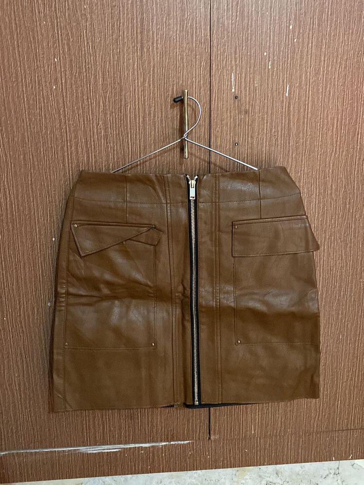 Leather Skirt Coffee Elegant Brown