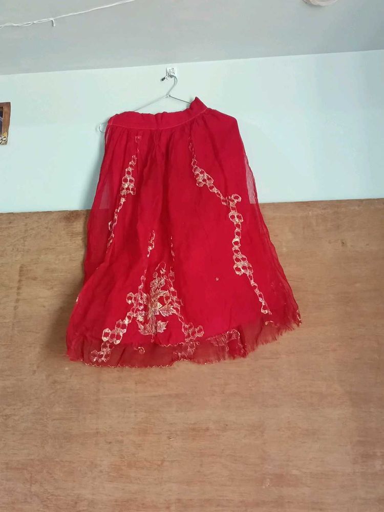 Red Ethnic Skirt with Embellishments