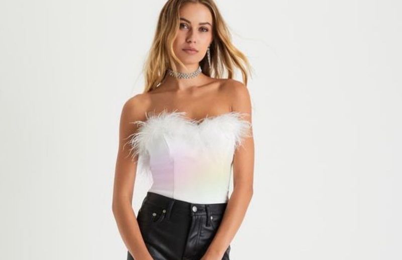 Feather Trim Bandeau Top