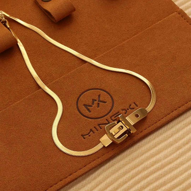 Gold Herringbone Belt Buckle Necklace